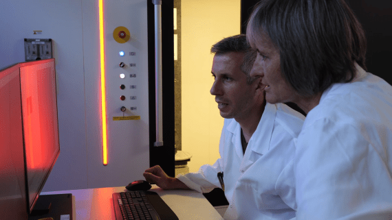 Hannelore Derluyn, CNRS associate scientist, Pascale Sénéchal, research engineer at the DMEX Center for X-ray Imaging. Image Credit: TESCAN